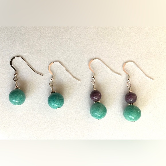 Amazonite, Sugilite and Sterling Earrings - c 36 tcw Natural Mineral Gemstones - Picture 3 of 4
